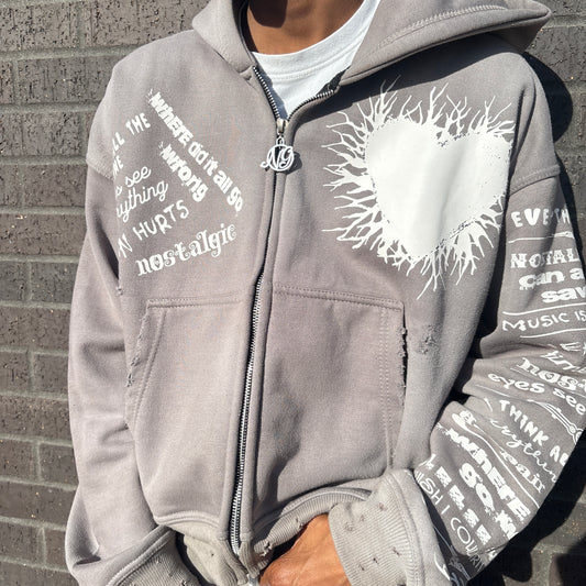 'Pain Hurts' - Grey Zip Up Hoodie