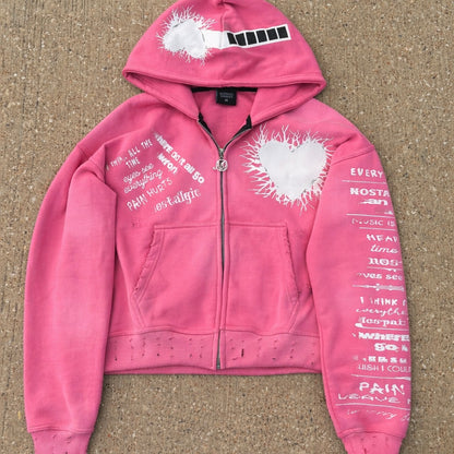 'Pain Hurts' - Pink Zip Up Hoodie
