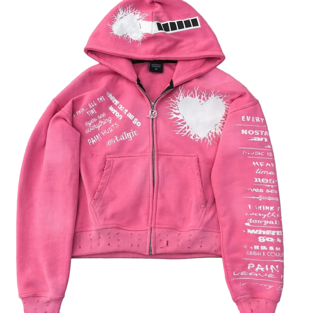 'Pain Hurts' - Pink Zip Up Hoodie