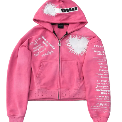 'Pain Hurts' - Pink Zip Up Hoodie