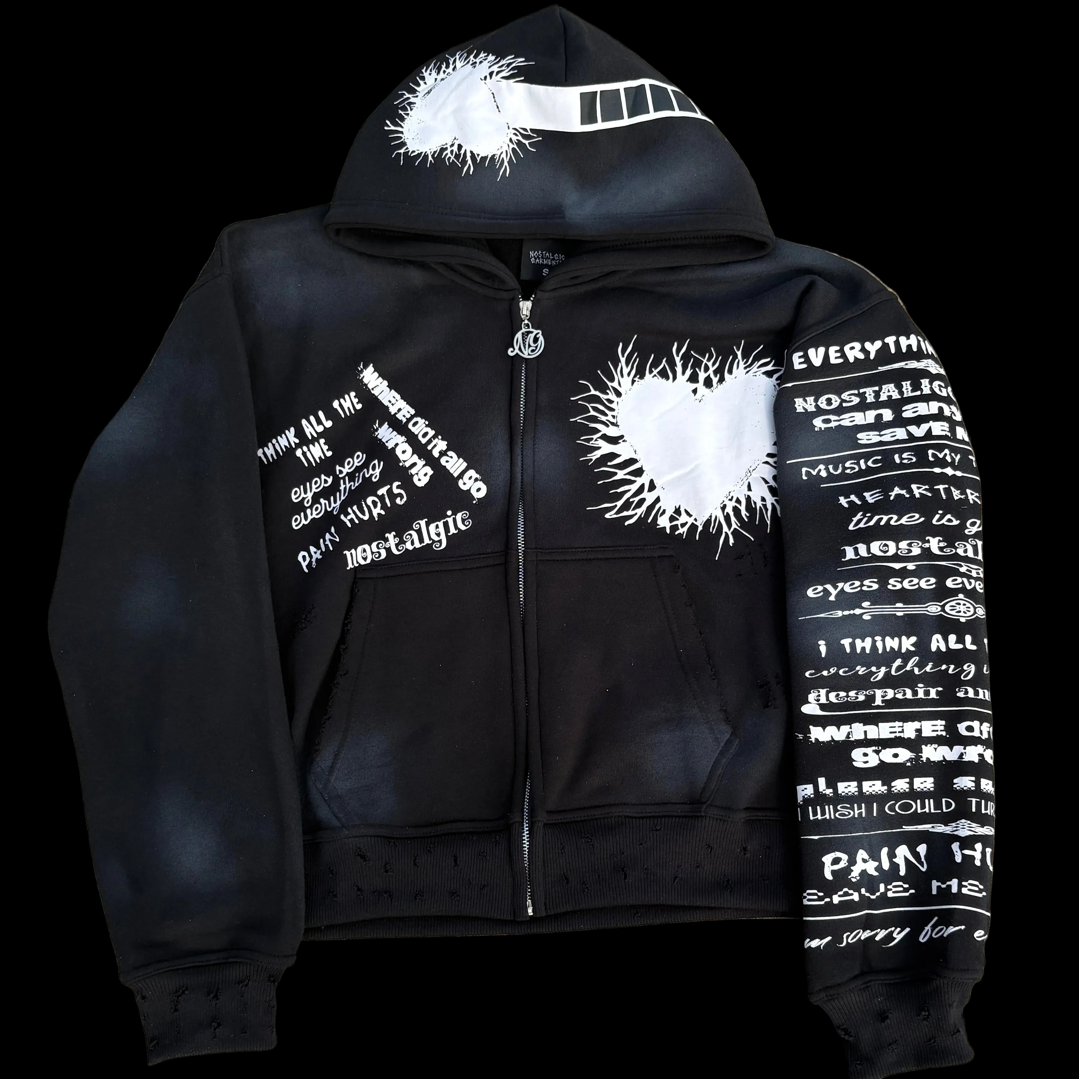 Pain Hurts' - Black Zip Up Hoodie – Nostalgic Garments