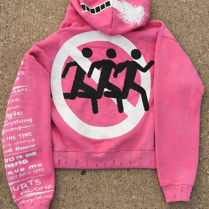'Pain Hurts' - Pink Zip Up Hoodie