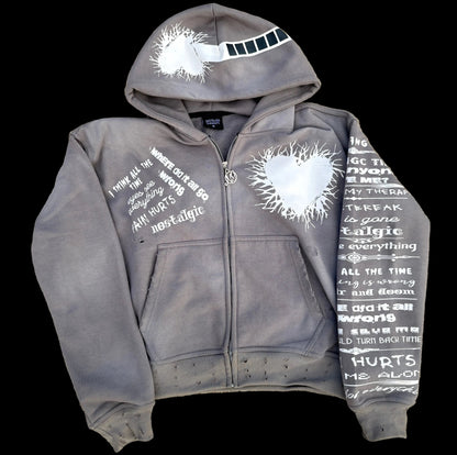 'Pain Hurts' - Grey Zip Up Hoodie