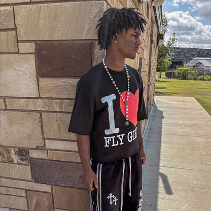 Black “I Love Fly Girls” Oversized Boxy Tee