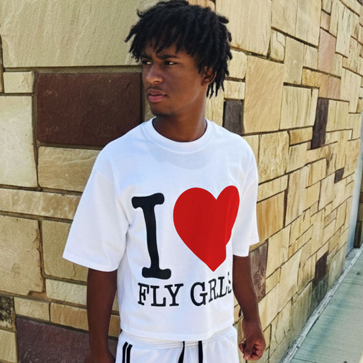 White “I Love Fly Girls” Oversized Boxy Tee