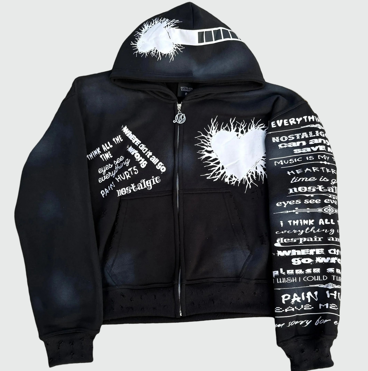 Pain Hurts' - Black Zip Up Hoodie – Nostalgic Garments