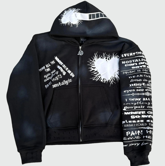 'Pain Hurts' - Black Zip Up Hoodie