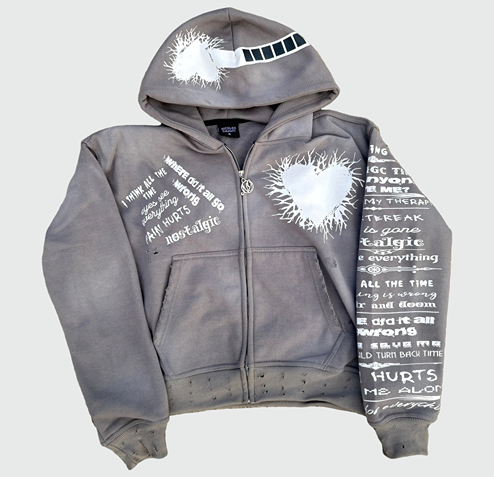 'Pain Hurts' - Grey Zip Up Hoodie