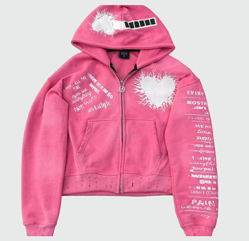 'Pain Hurts' - Pink Zip Up Hoodie