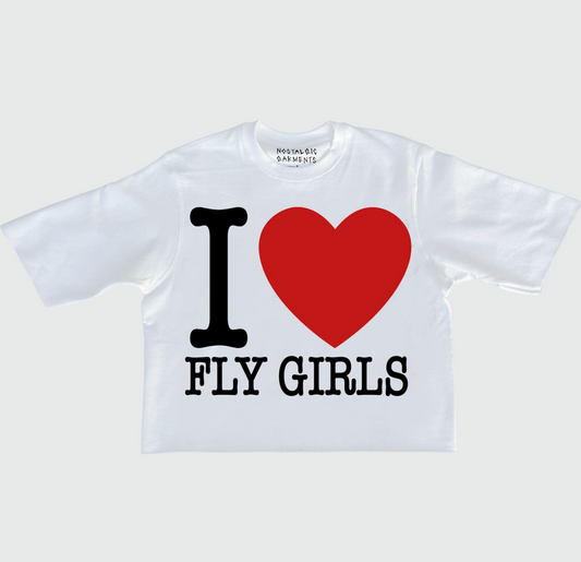 White “I Love Fly Girls” Oversized Boxy Tee