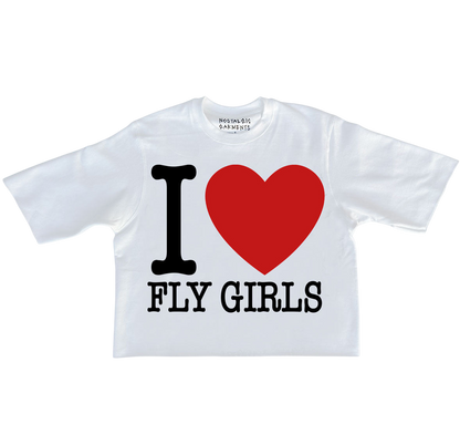 White “I Love Fly Girls” Oversized Boxy Tee